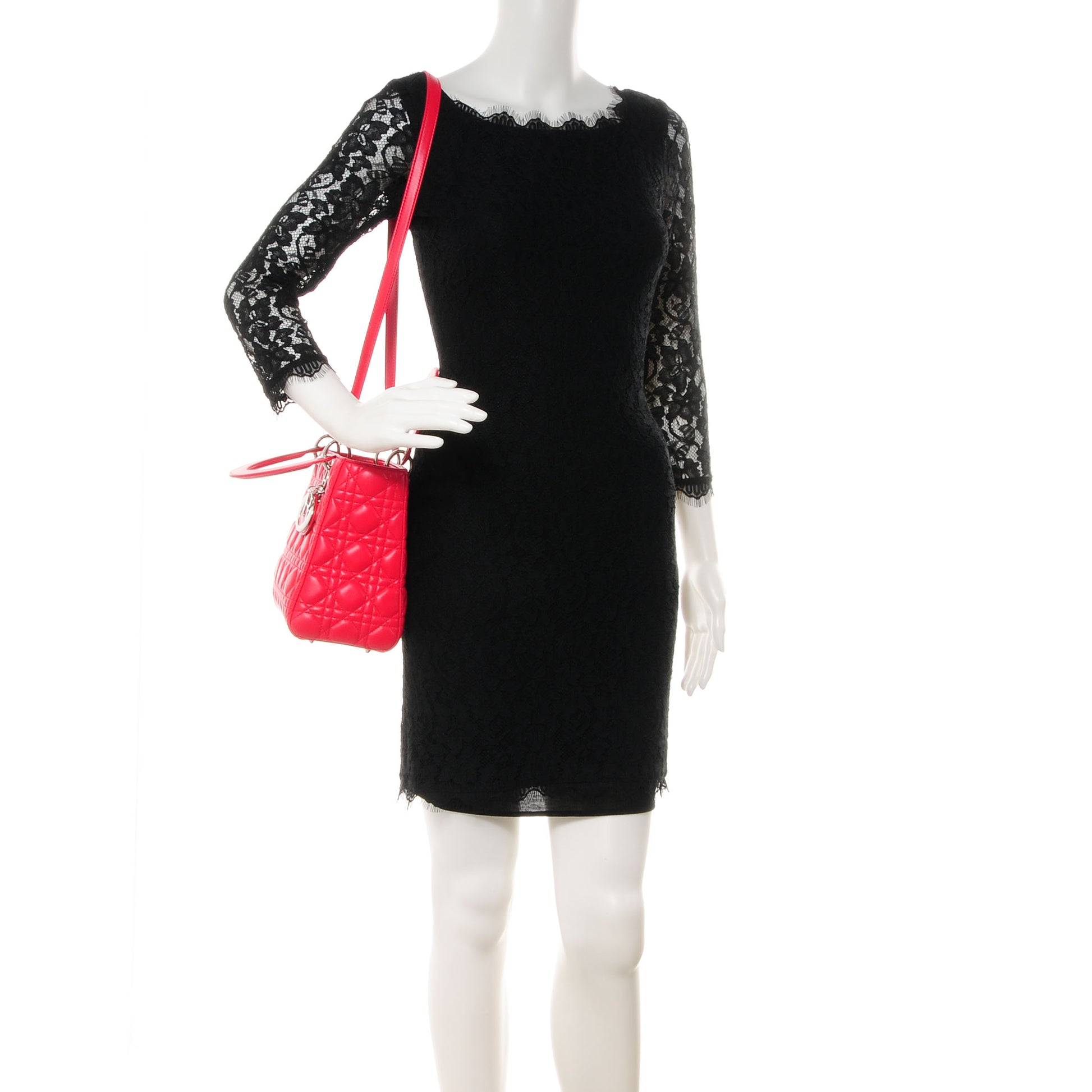 Christian Dior Lambskin Cannage Medium Lady Dior Hot Pink 2 of 7