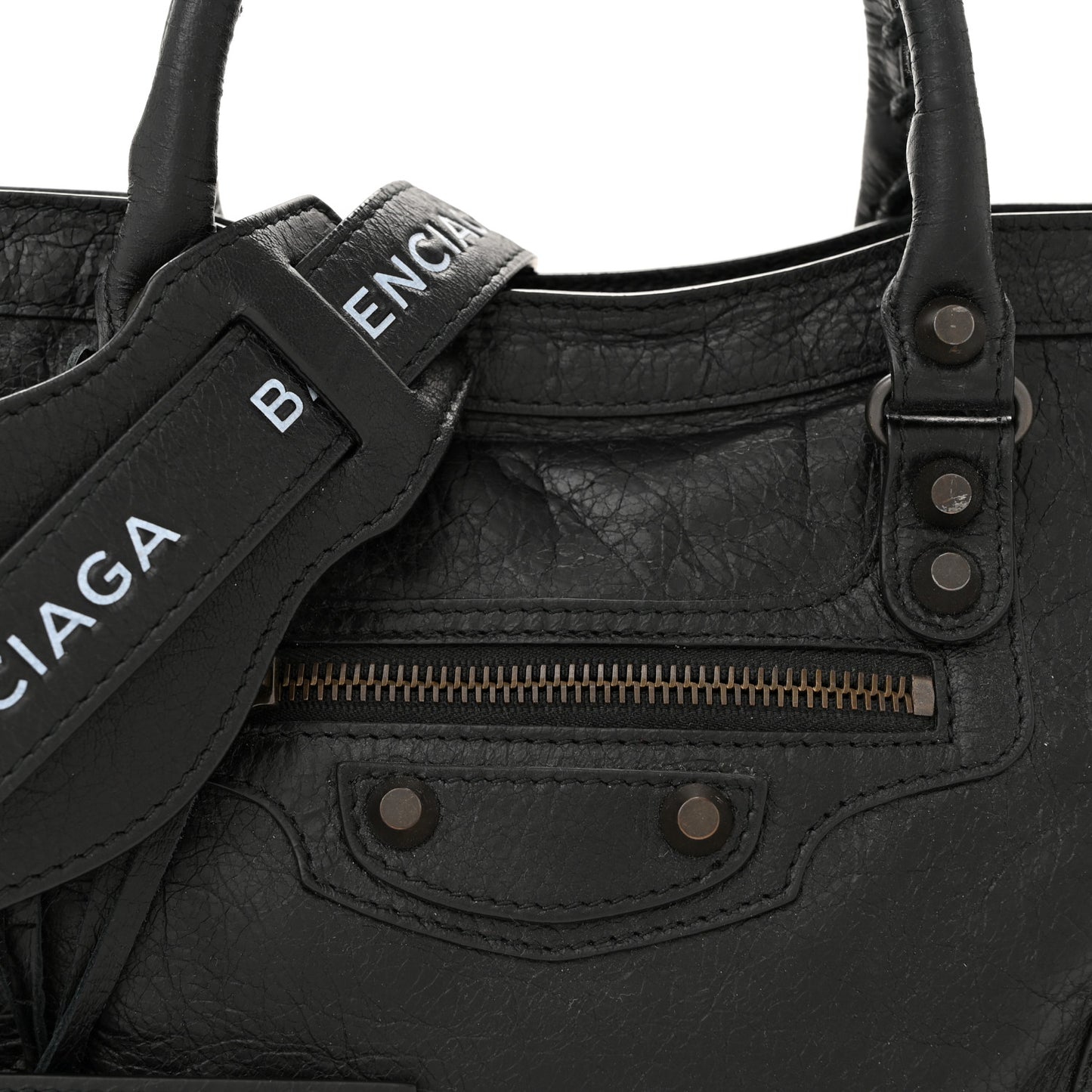 Agneau Classic Hardware S City Logo Strap Black White