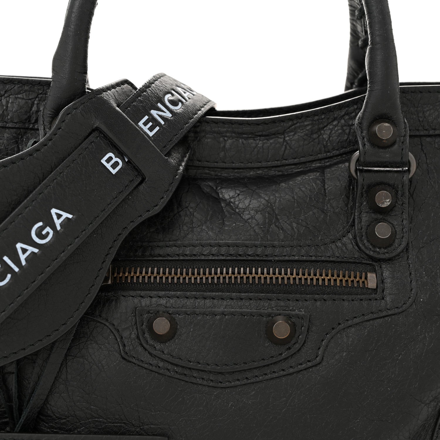 Balenciaga Agneau Classic Hardware S City Logo Strap Black White 8 of 11