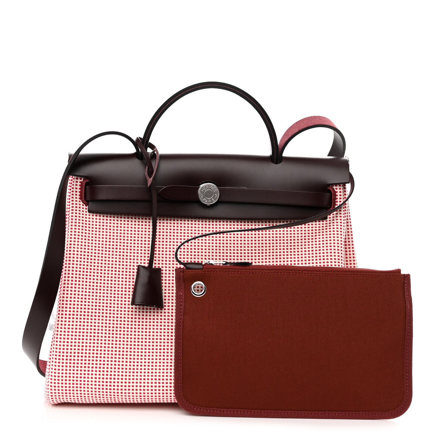 Hermes Criss Viking Vache Hunter Herbag Zip Retourne 31 PM Ecru Brique Anemone Rouge Sellier 1 of 8