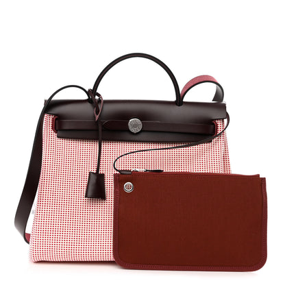 Hermes Criss Viking Vache Hunter Herbag Zip Retourne 31 PM Ecru Brique Anemone Rouge Sellier 1 of 8