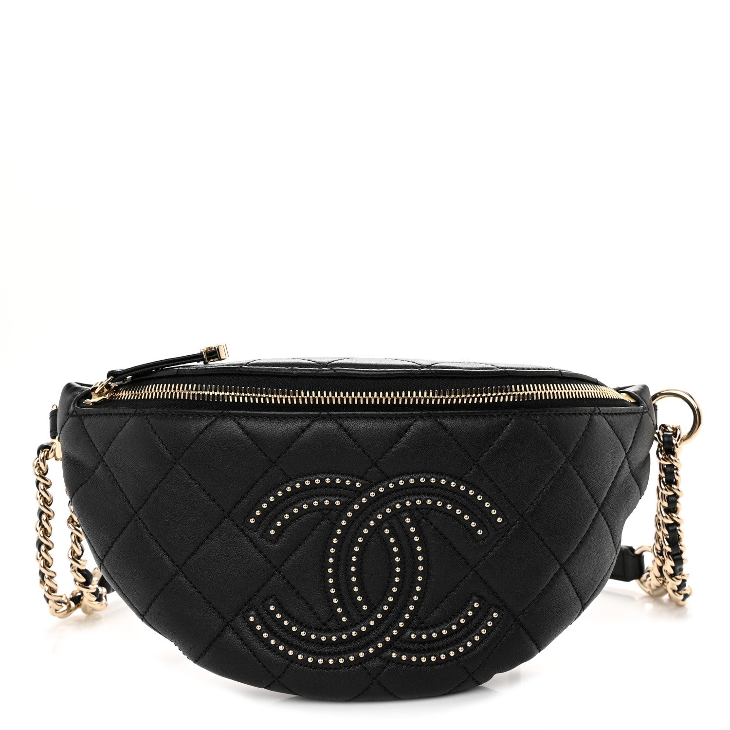 Chanel Lambskin Quilted Studded Waist Bag Fanny Pack Black 1 of 11