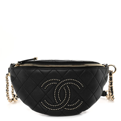 Chanel Lambskin Quilted Studded Waist Bag Fanny Pack Black 1 of 11