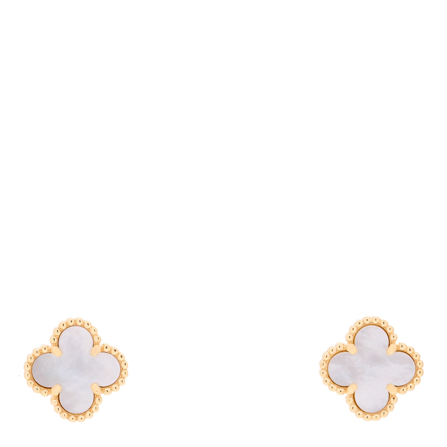 Van Cleef & Arpels 18K Yellow Gold Mother of Pearl Sweet Alhambra Earrings 1 of 5