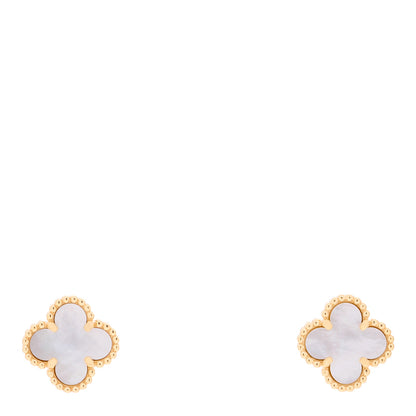 Van Cleef & Arpels 18K Yellow Gold Mother of Pearl Sweet Alhambra Earrings 1 of 5