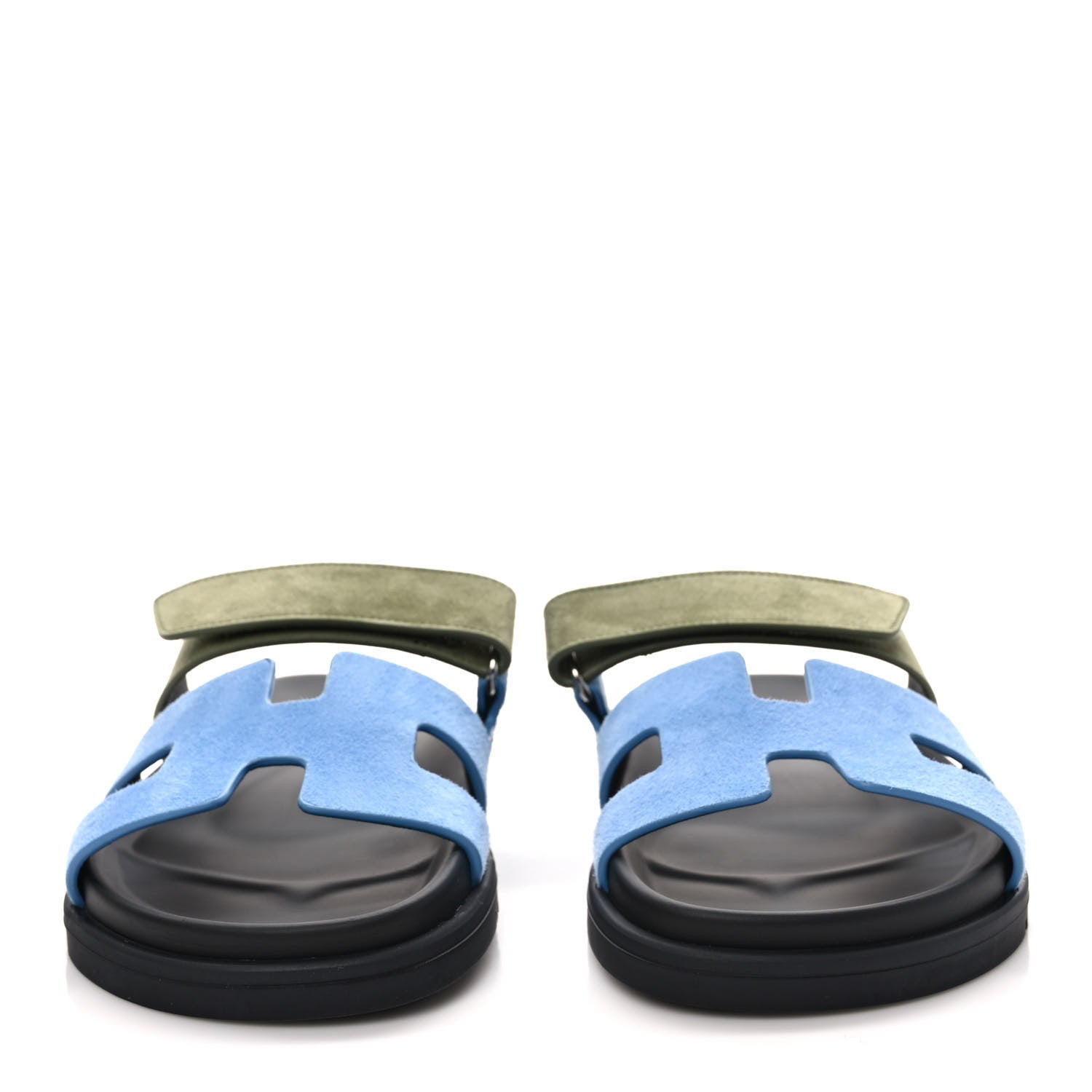 Hermes Suede Goatskin Womens Chypre Sandals 37 Bleu Cameo Vert 2 of 8