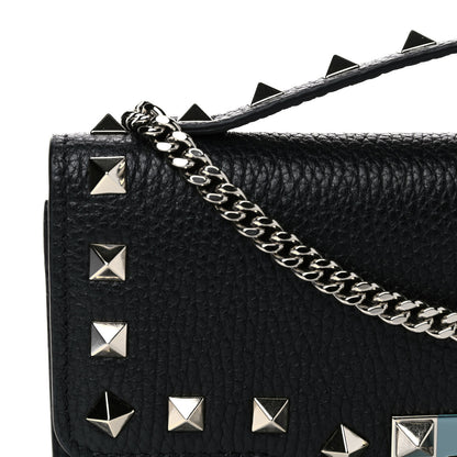 Valentino Garavani Pebbled Calfskin Rockstud Flip Lock Wallet On Chain Black 9 of 15