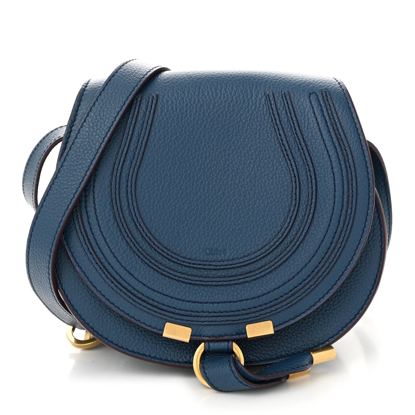 Calfskin Small Marcie Round Crossbody Bag Deep Denim