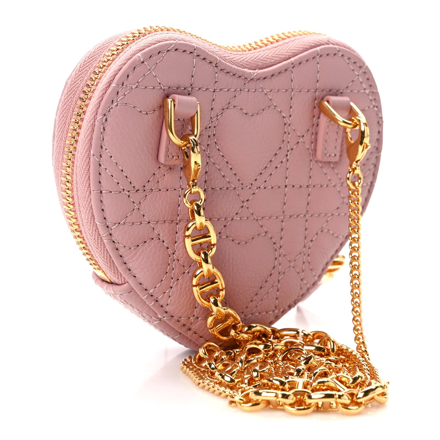 Christian Dior Calfskin Cannage Dioramour Caro Heart Pouch With Chain Old Rose 3 of 12