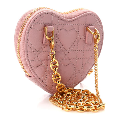 Christian Dior Calfskin Cannage Dioramour Caro Heart Pouch With Chain Old Rose 3 of 12