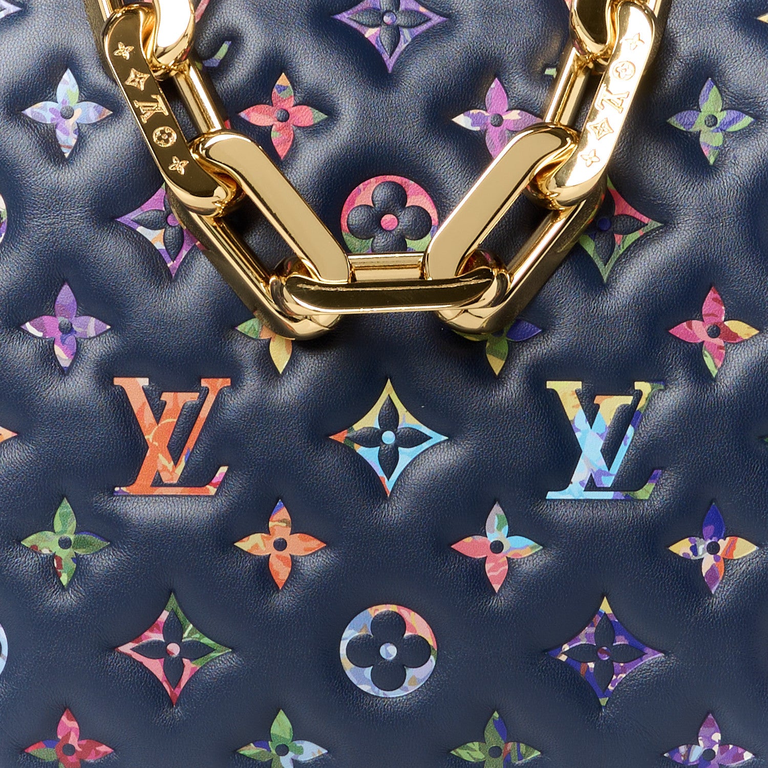 Louis Vuitton Lambskin Embossed Monogram LV Garden Coussin MM Navy Blue 9 of 11