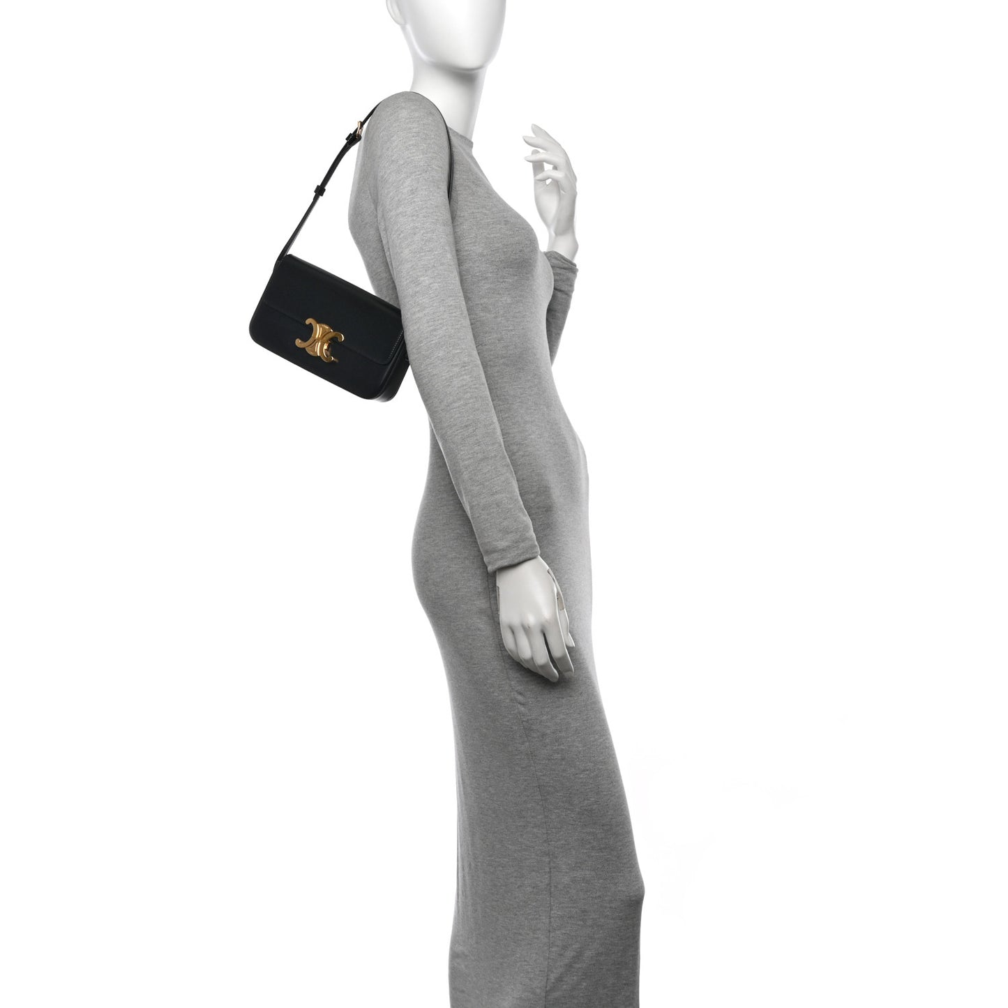 Shiny Calfskin Triomphe Shoulder Bag Black