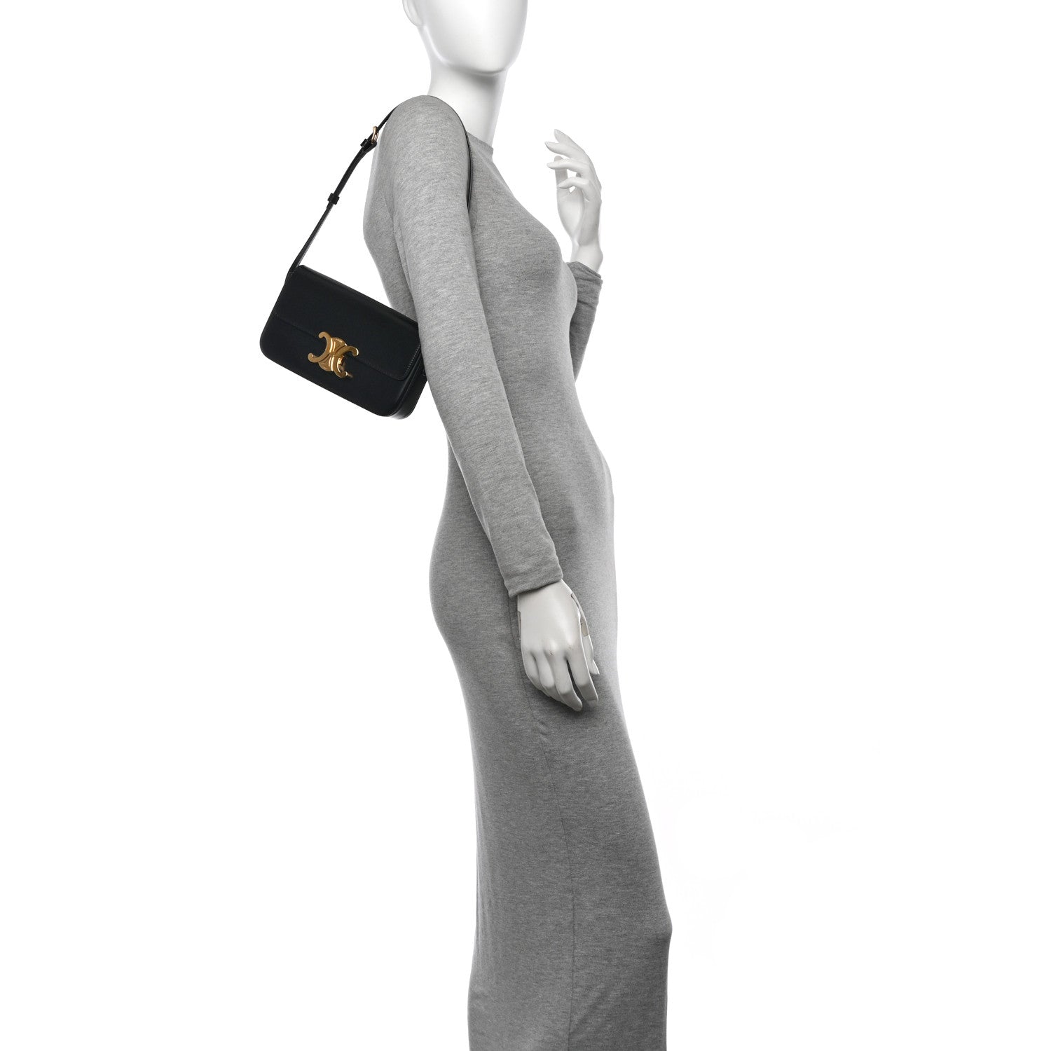 Celine Shiny Calfskin Triomphe Shoulder Bag Black 2 of 14