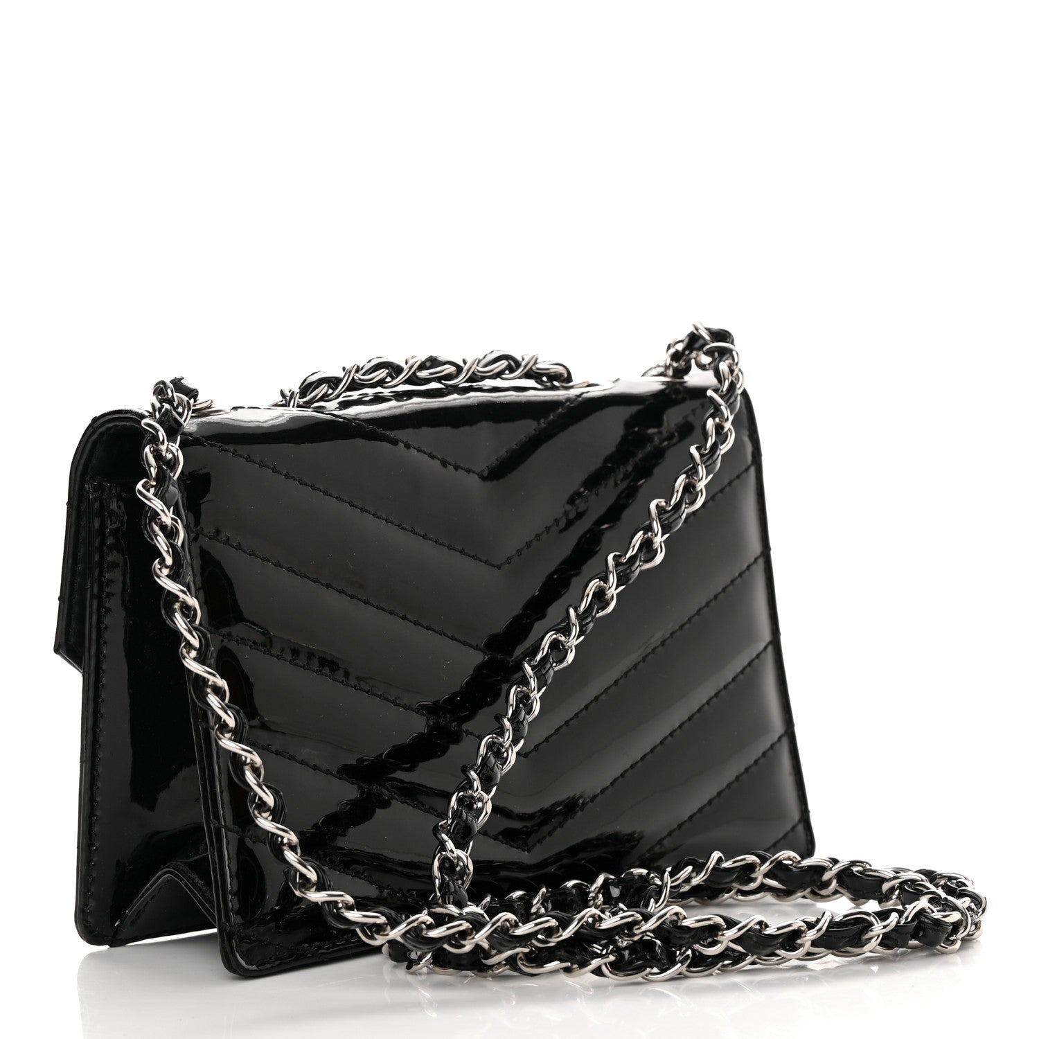 Chanel Patent Quilted Chevron Cutaway Flap Bag Black 2 of 14