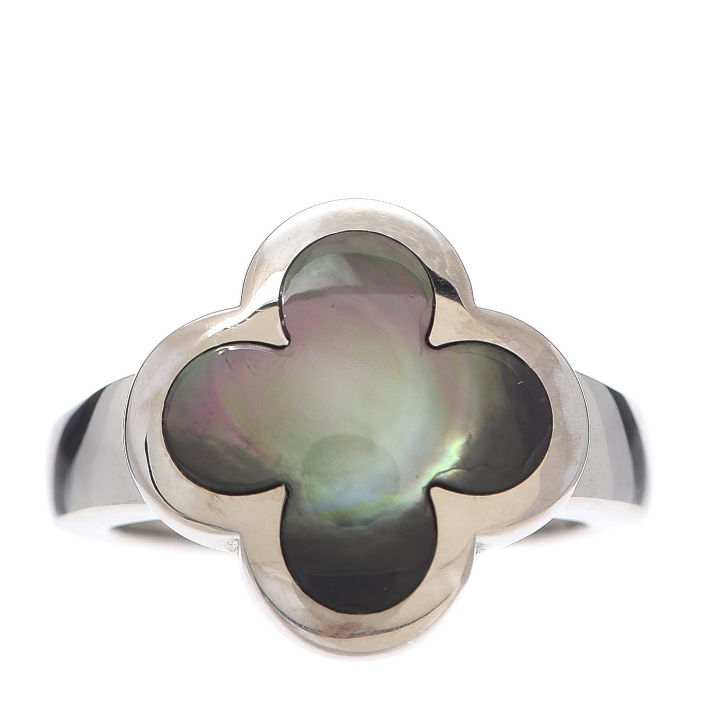 18K White Gold Grey Mother of Pearl Pure Alhambra Ring 52 6