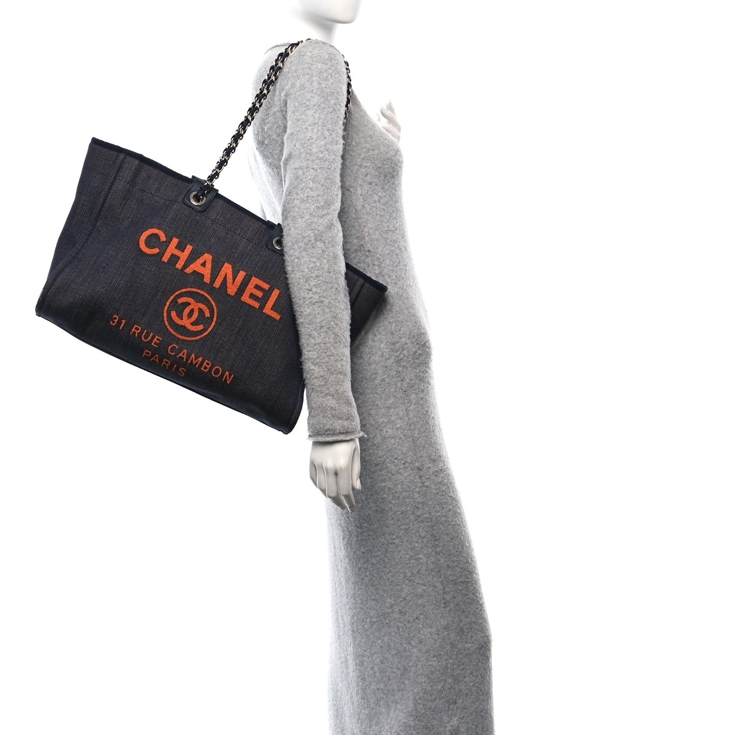 Denim Large Deauville Tote Blue Orange