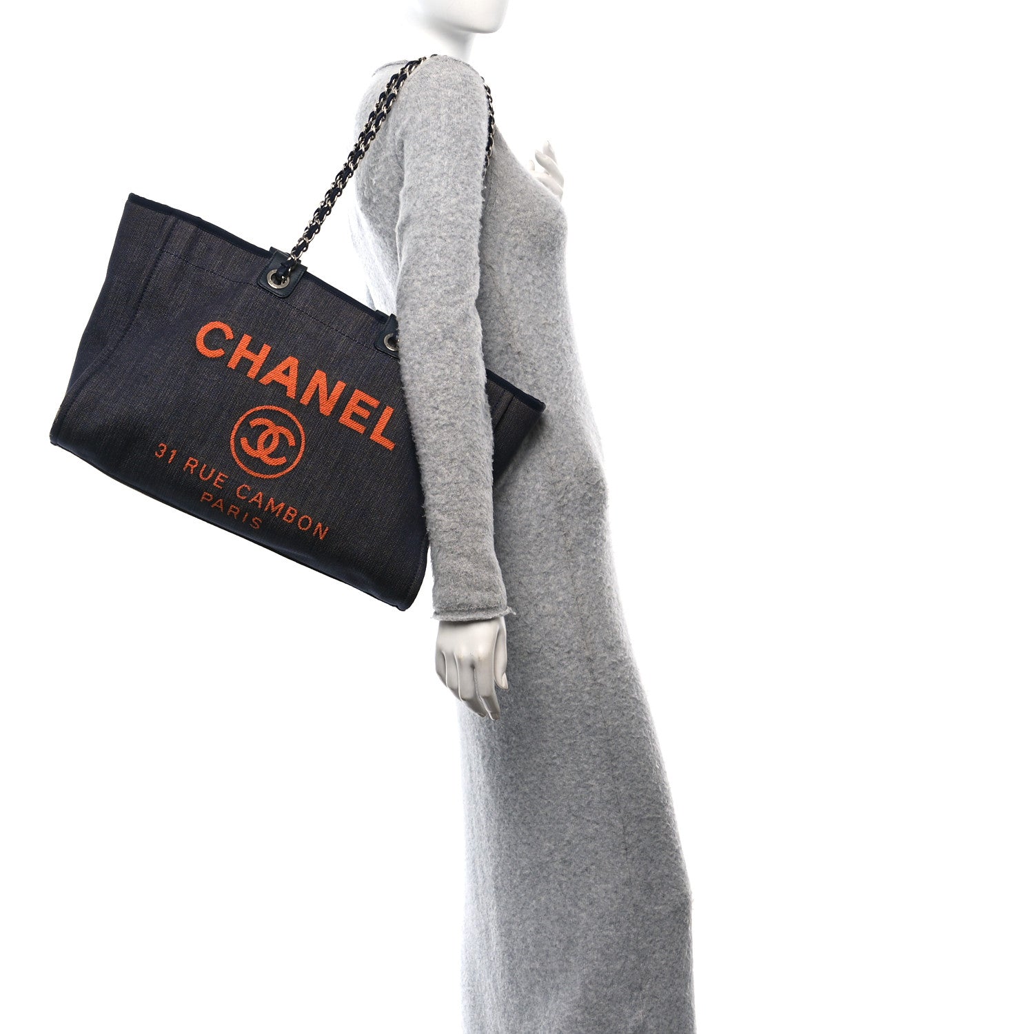 Chanel Denim Large Deauville Tote Blue Orange 2 of 13