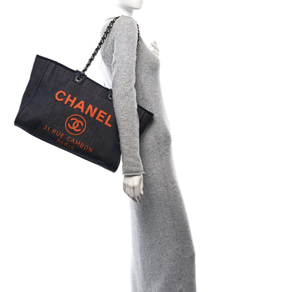 Chanel Denim Large Deauville Tote Blue Orange 2 of 13