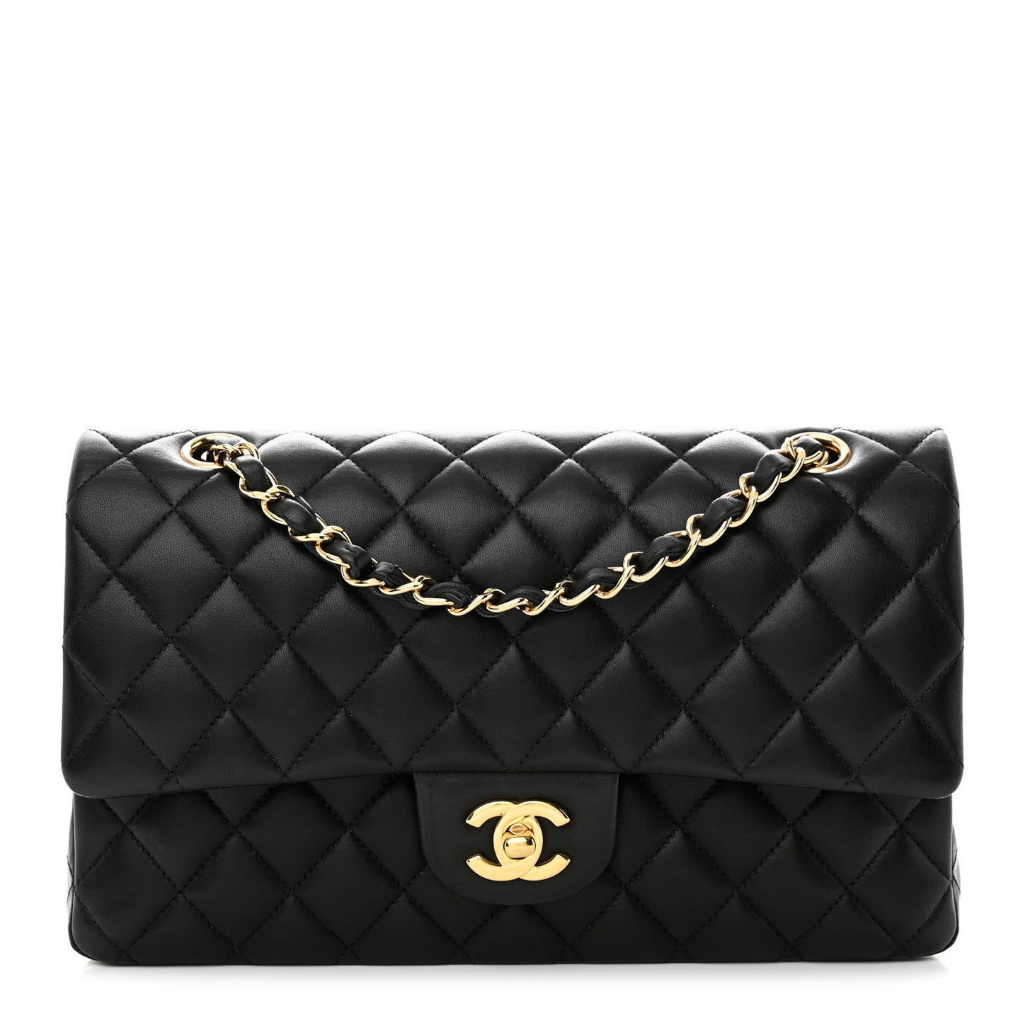 Lambskin Quilted Medium Double Flap Black