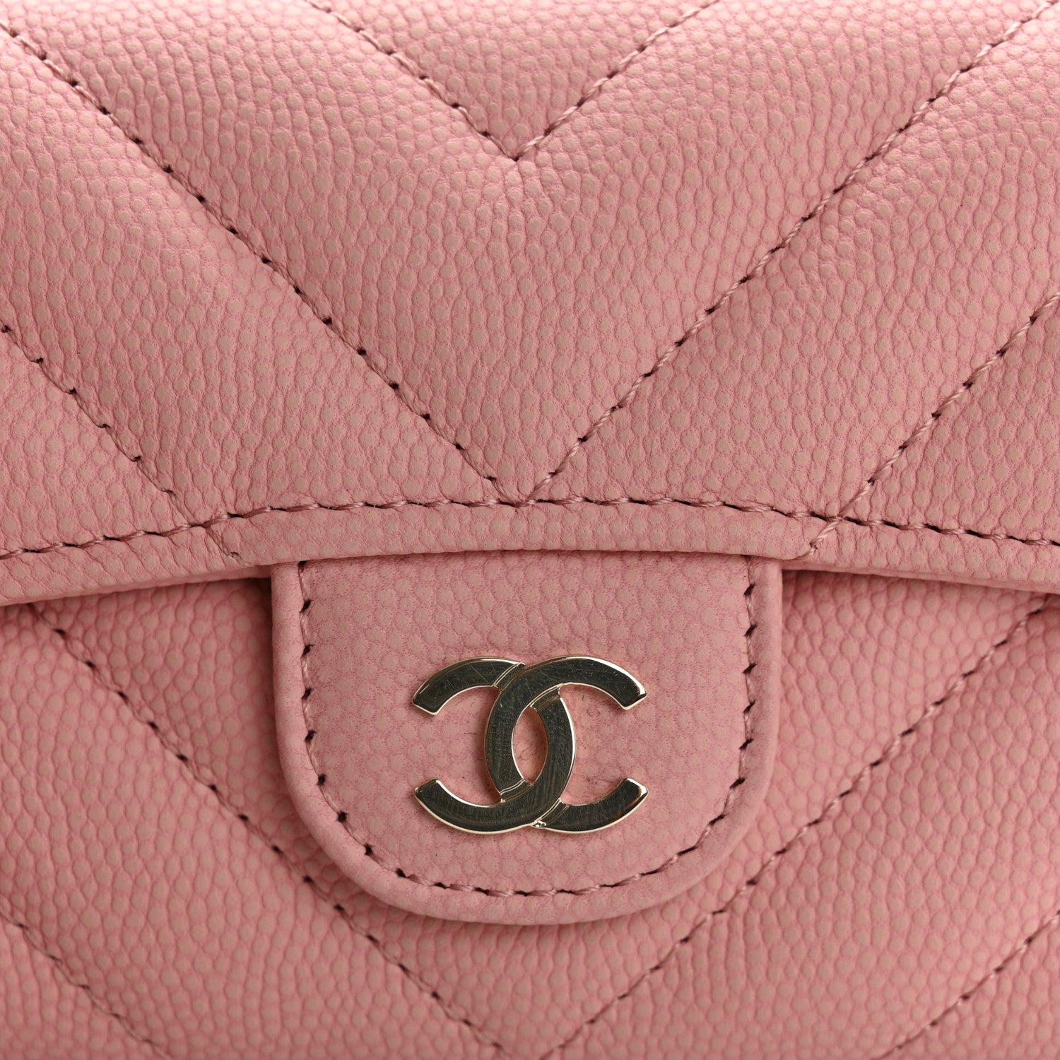 Chanel Caviar Flat Chevron Quilted Flap Card Holder Pink 9 of 10
