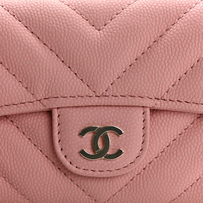 Chanel Caviar Flat Chevron Quilted Flap Card Holder Pink 9 of 10