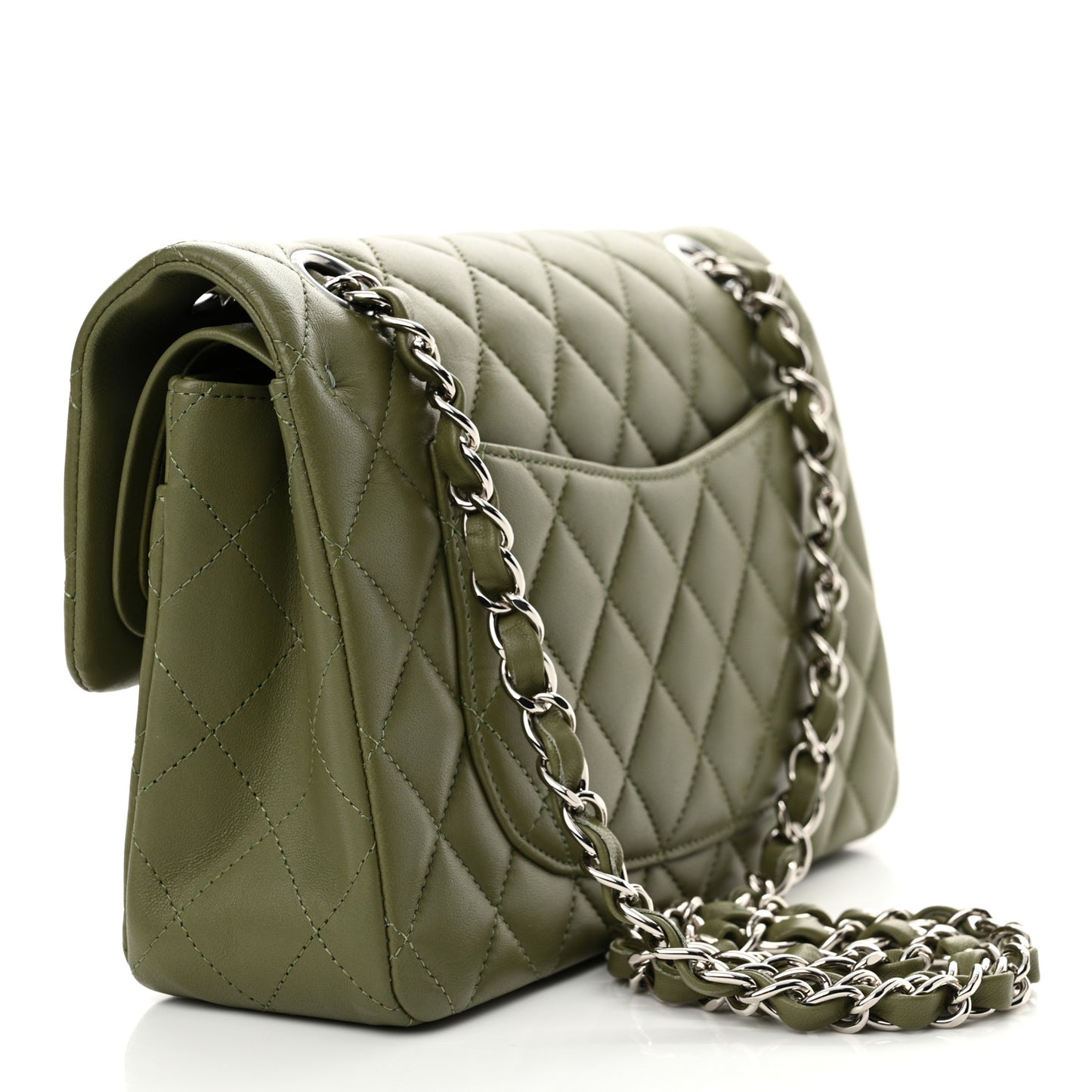 Lambskin Quilted Small Double Flap Green