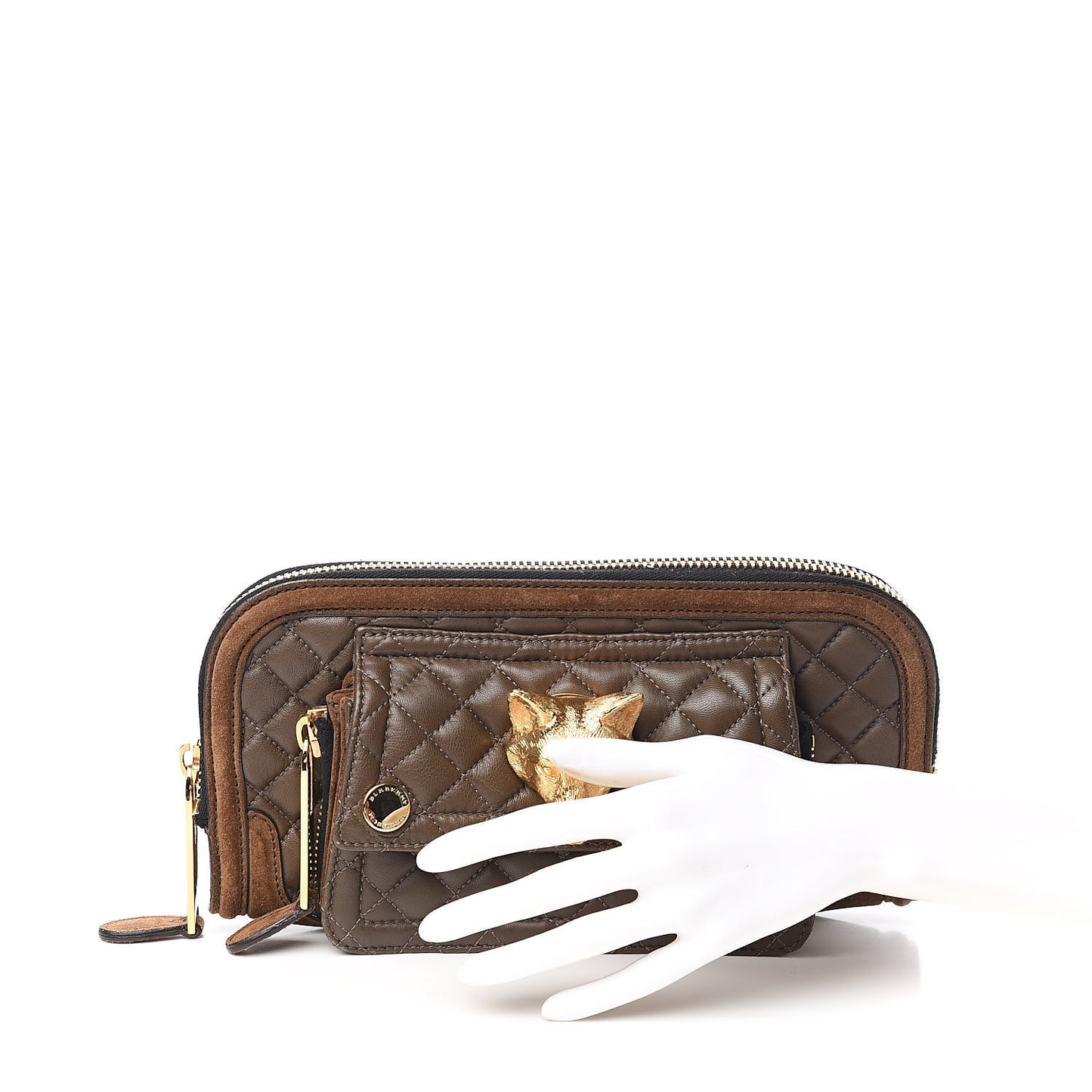 Nappa Suede Quilted Animal Clutch Brown