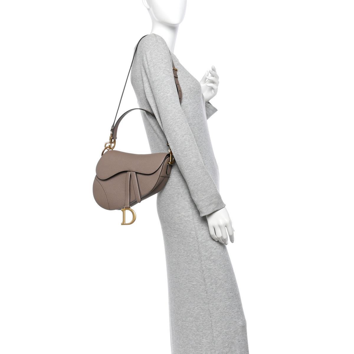 Christian Dior Grained Calfskin Saddle Bag With Strap Warm Taupe 2 of 10