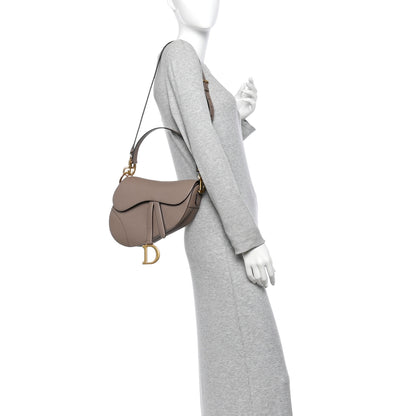 Christian Dior Grained Calfskin Saddle Bag With Strap Warm Taupe 2 of 10