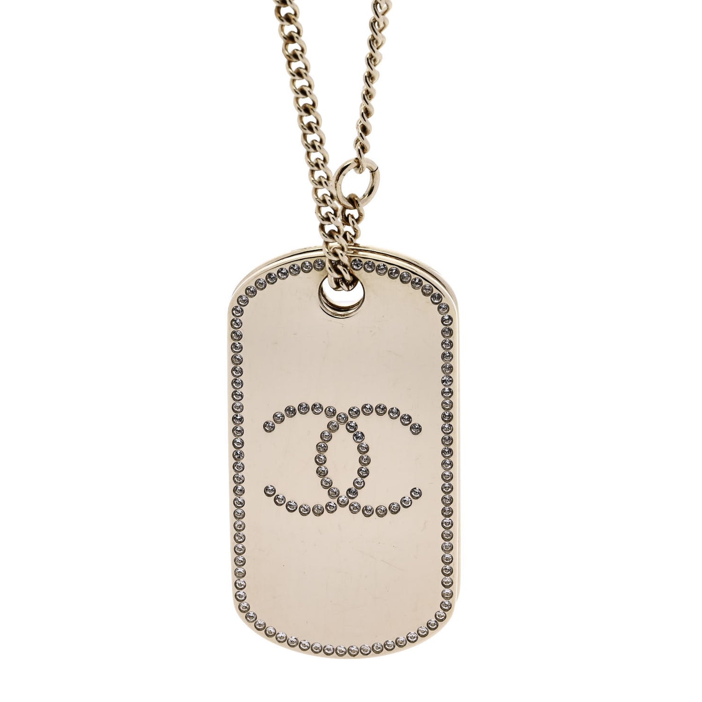 Metal Crystal Dog Tag Charm Necklace Gold