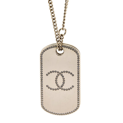 Chanel Metal Crystal Dog Tag Charm Necklace Gold 4 of 6