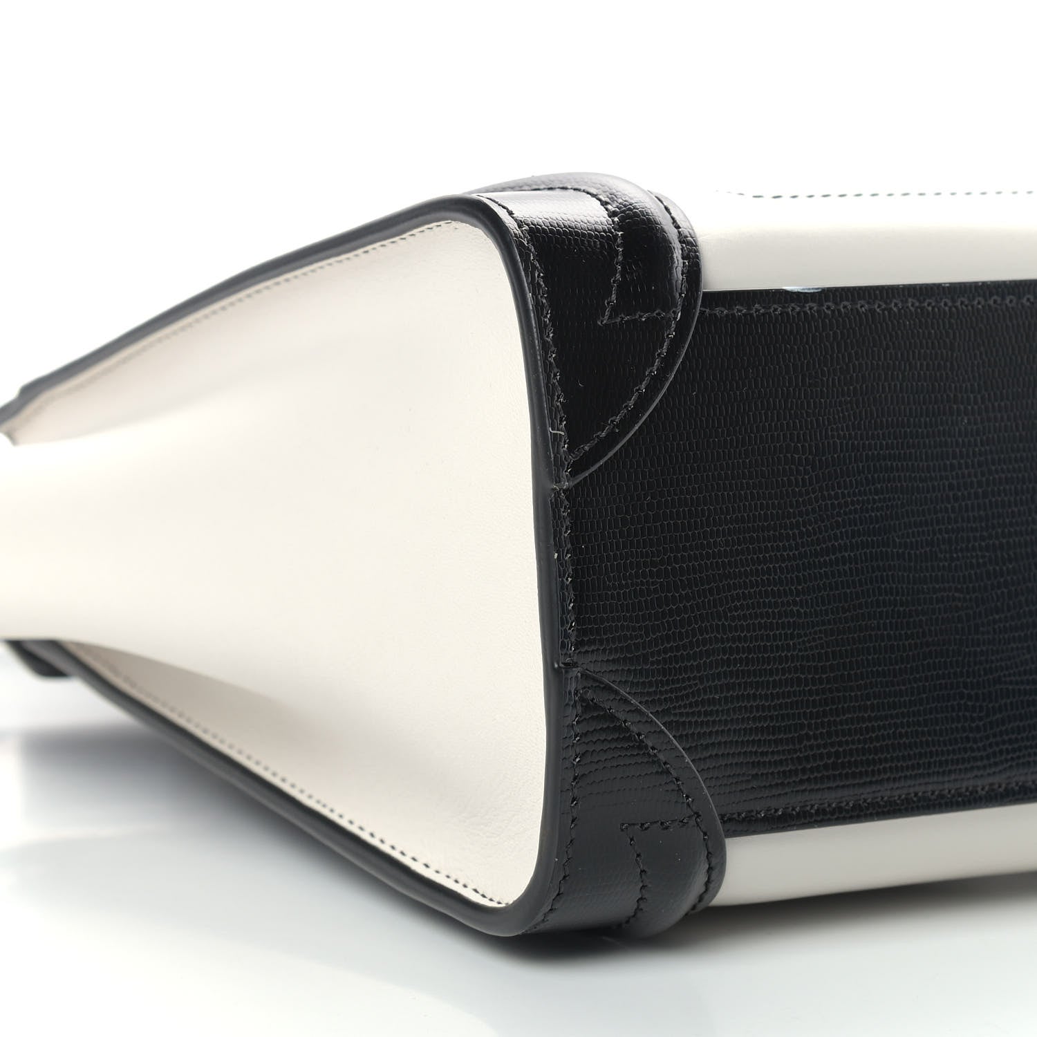 Celine Smooth Calfskin Lizard Embossed Nano Luggage White Black 7 of 10