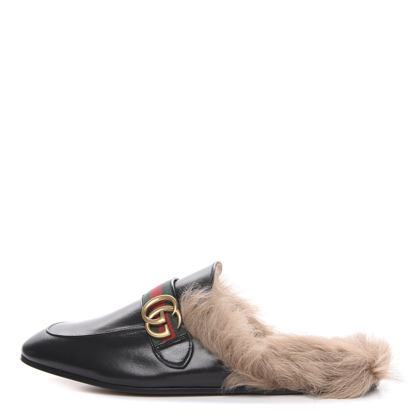 Goatskin Fur Web GG Mens Princetown Slippers 9.5 Black