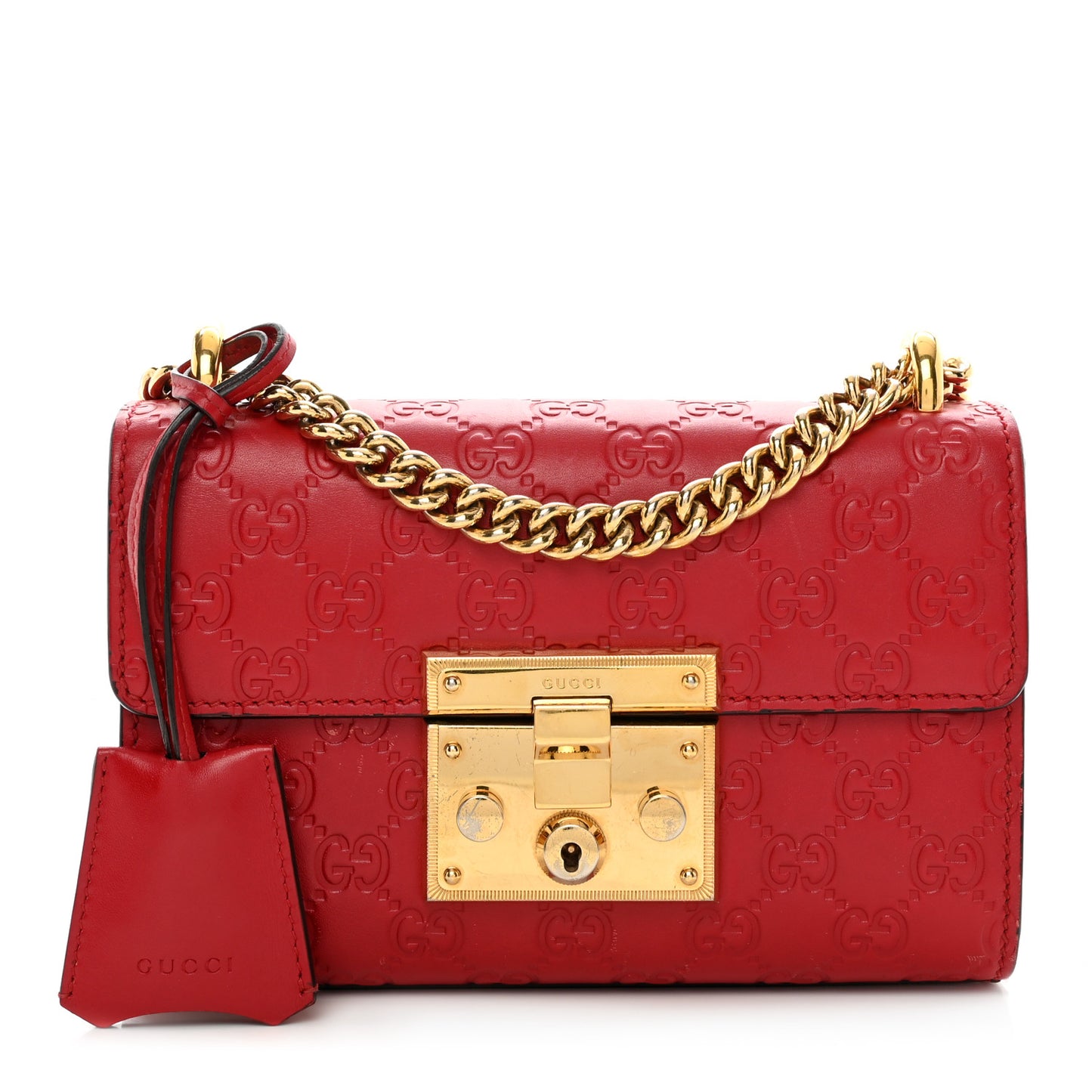 Guccissima Small Padlock Shoulder Bag Hibiscus Red