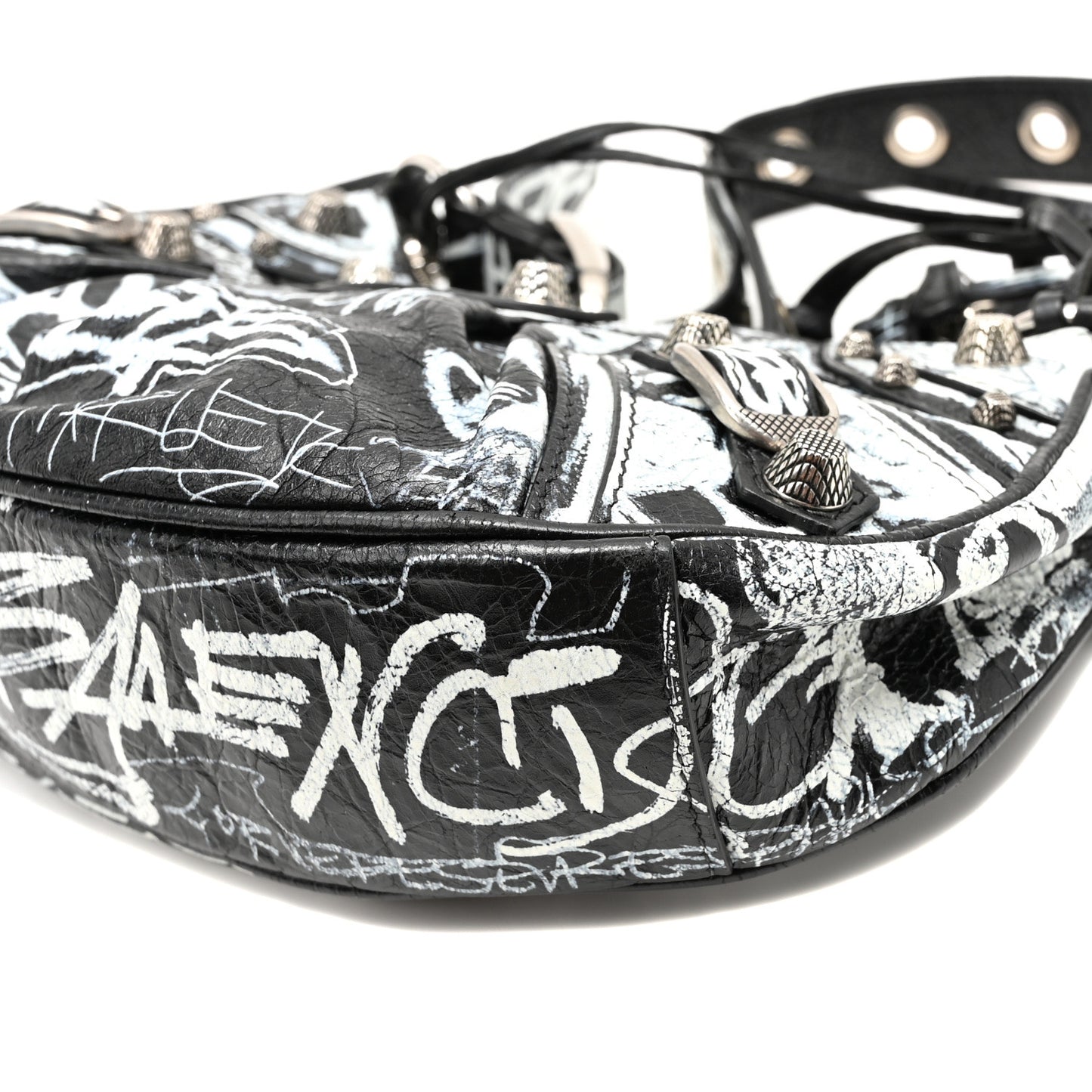 Agneau Arena Graffiti Le Cagole Shoulder Bag XS White Black