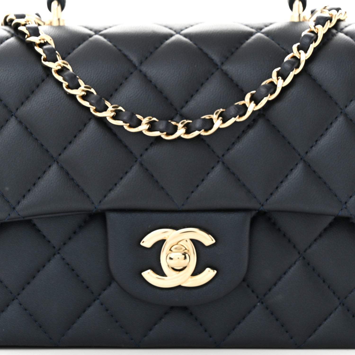 Chanel Lambskin Quilted Mini Top Handle Rectangular Flap Navy Blue 8 of 11