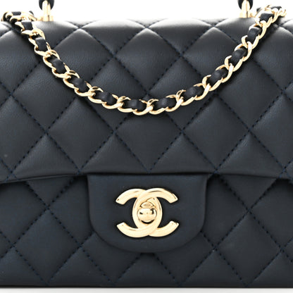 Chanel Lambskin Quilted Mini Top Handle Rectangular Flap Navy Blue 8 of 11
