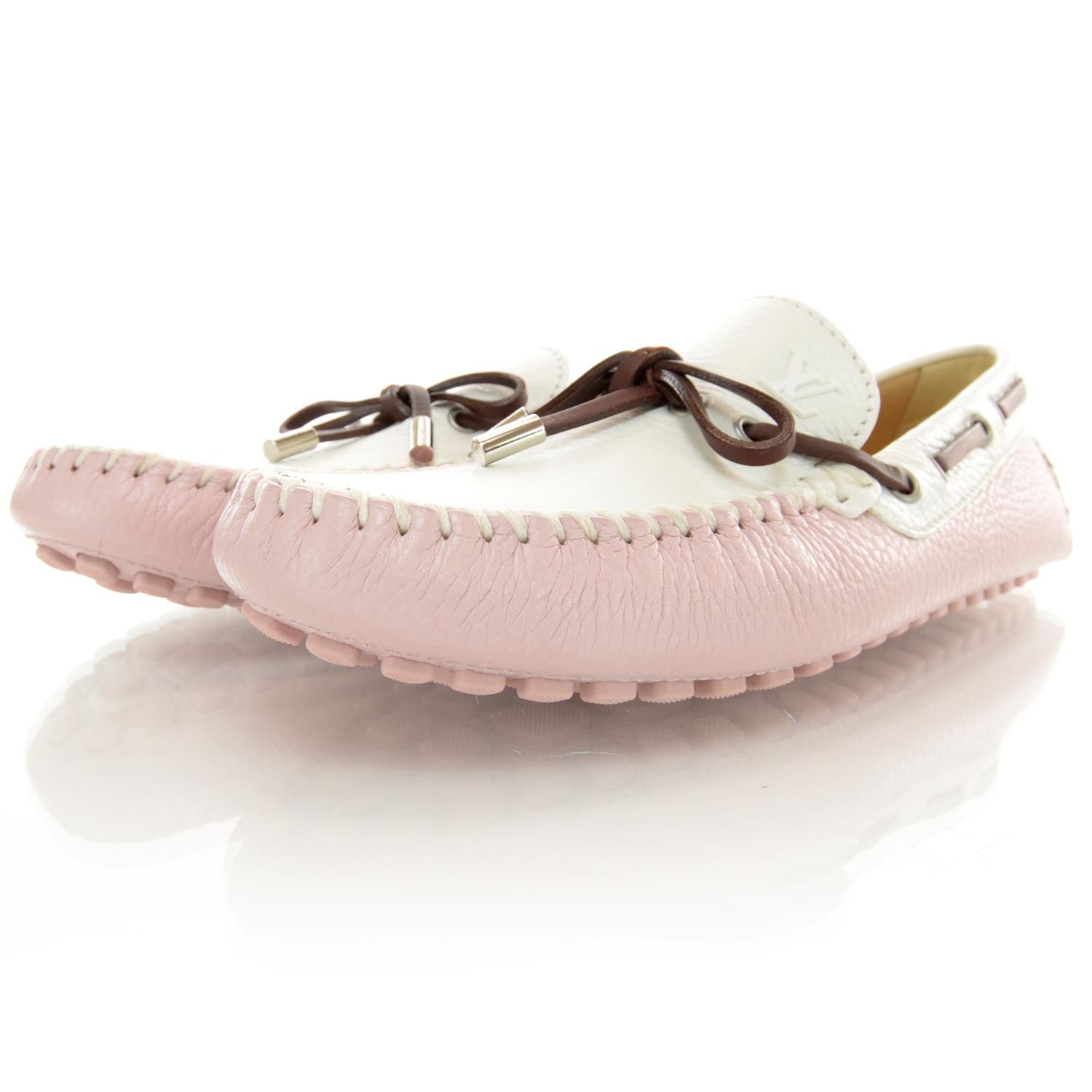 Louis Vuitton Mens Leather Mocassin Navajo Loafers White Rose Narrow 8 US 2 of 6