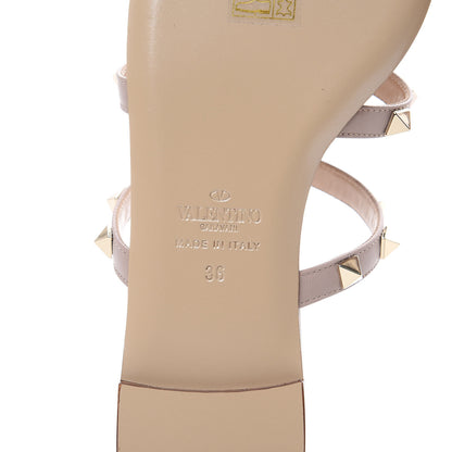 Valentino Garavani Calfskin Rockstud Caged Flat Slide Sandals 36 Poudre 6 of 8