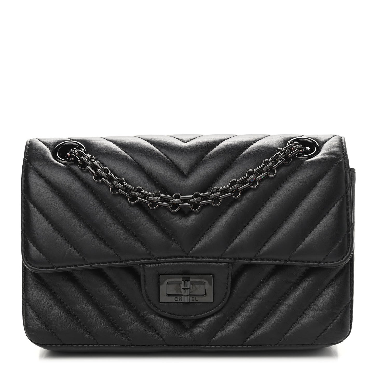 Aged Calfskin Chevron Quilted 2.55 Reissue Mini Flap So Black