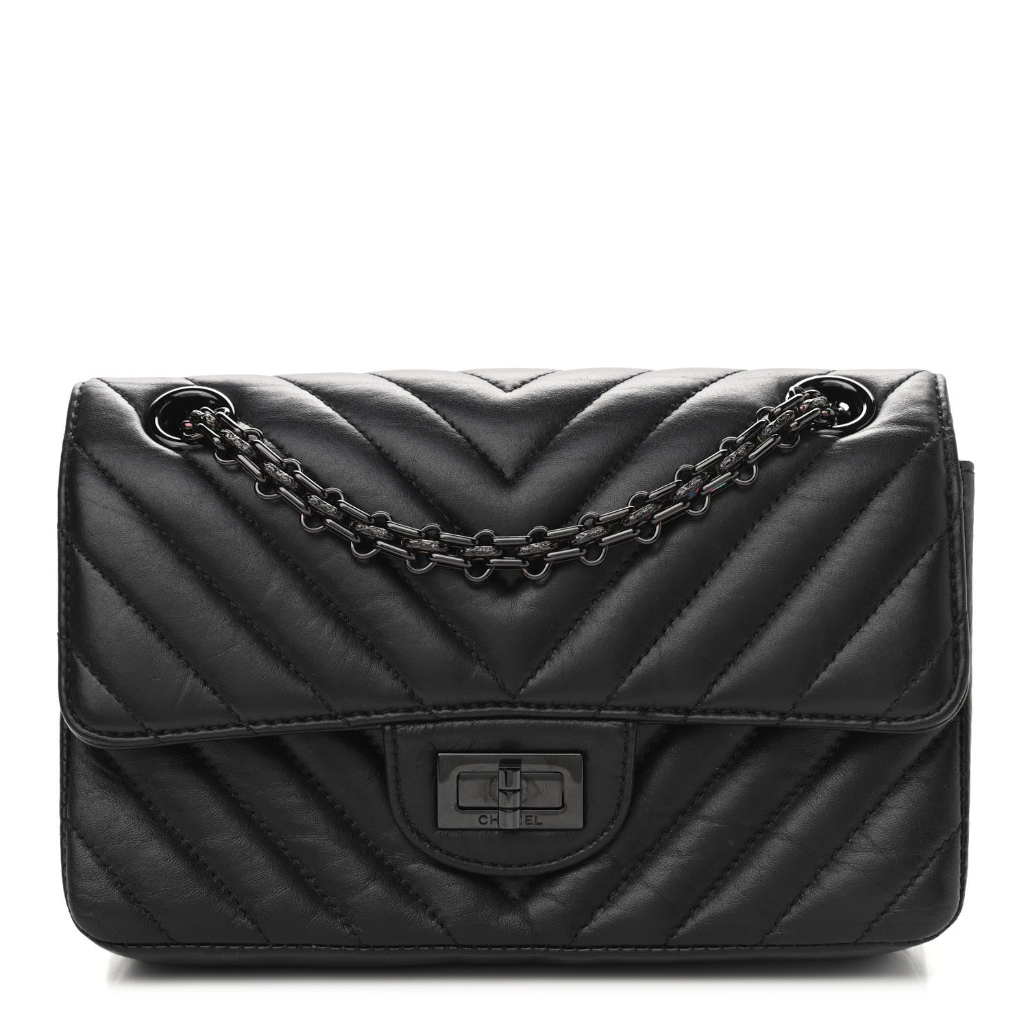 Chanel Aged Calfskin Chevron Quilted 2.55 Reissue Mini Flap So Black 1 of 10