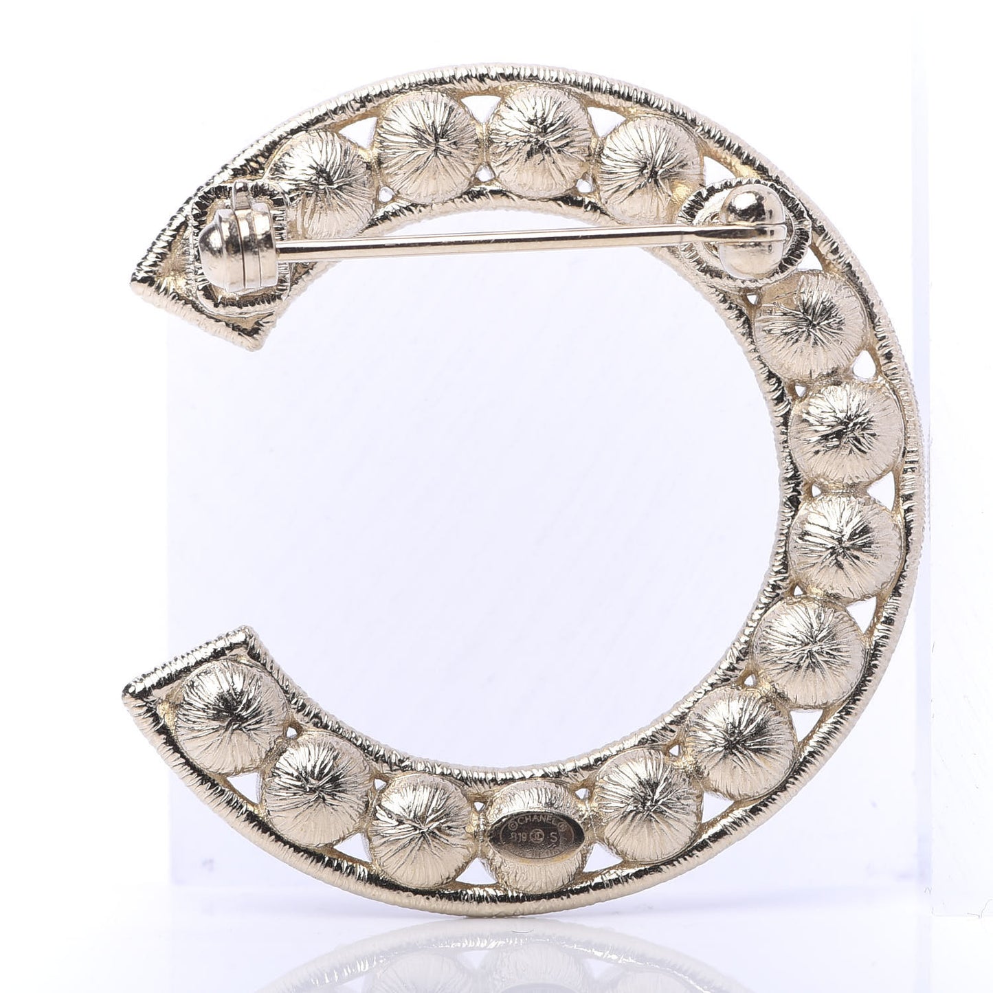 Crystal Cha-Nel Logo Brooch Set Gold