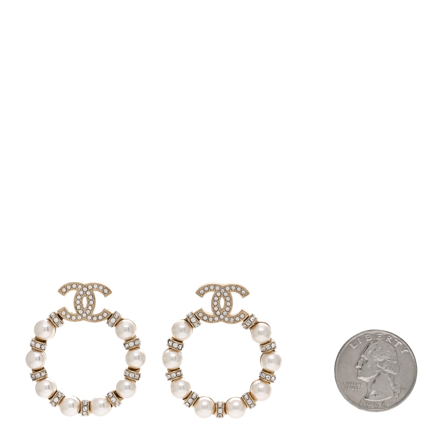 Chanel Pearl Crystal Nefertiti CC Drop Earrings Gold 2 of 5