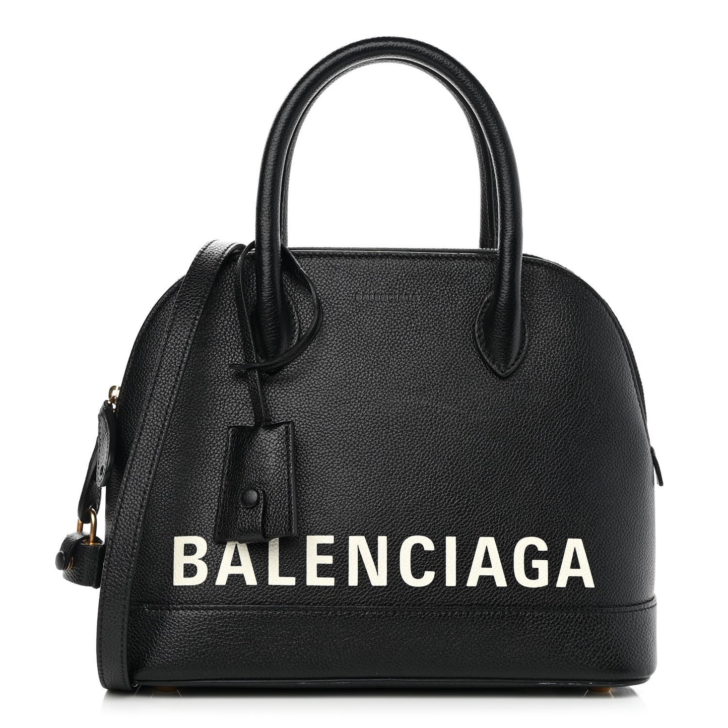 Grained Calfskin Logo S Ville Top Handle Bag Black White