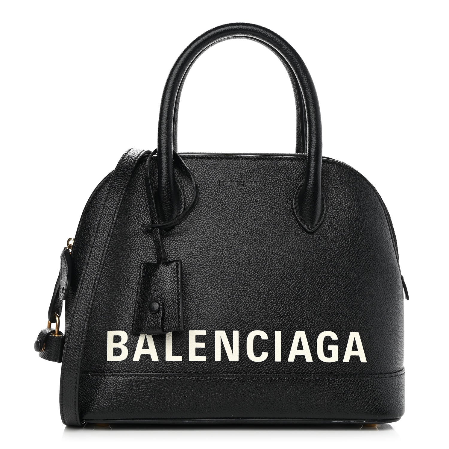 Balenciaga Grained Calfskin Logo S Ville Top Handle Bag Black White 1 of 9