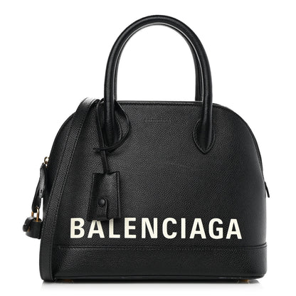 Balenciaga Grained Calfskin Logo S Ville Top Handle Bag Black White 1 of 9