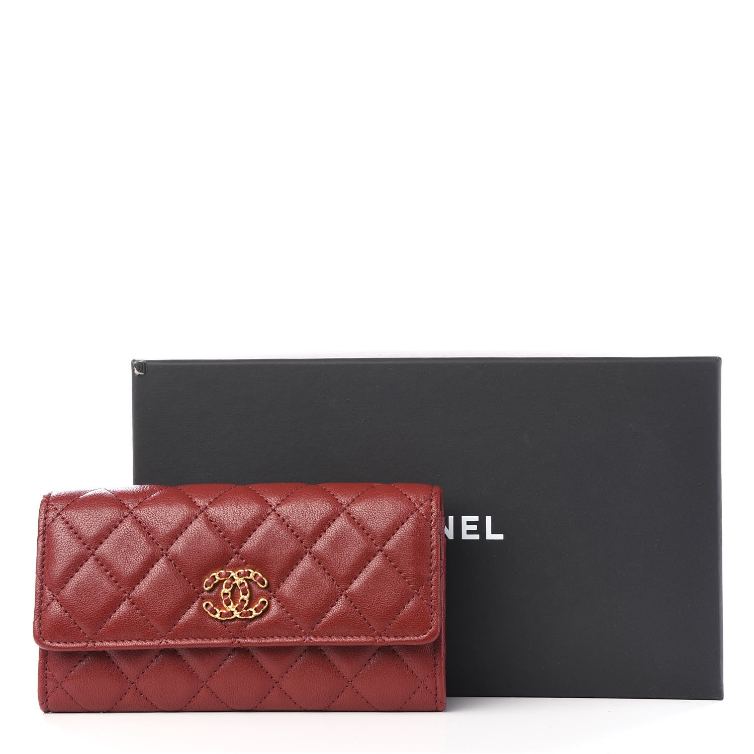 Chanel Lambskin Quilted Medium 19 Flap Wallet Burgundy 10 of 10