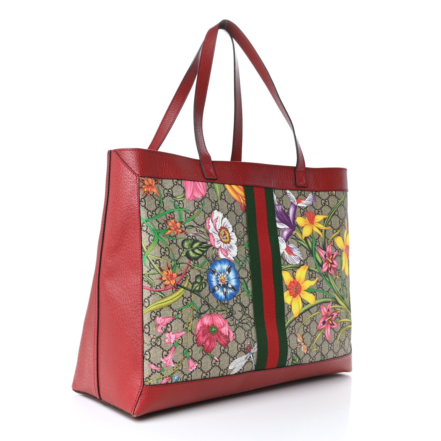 Gucci GG Supreme Monogram Flora Web Large Ophidia Tote Red 3 of 13