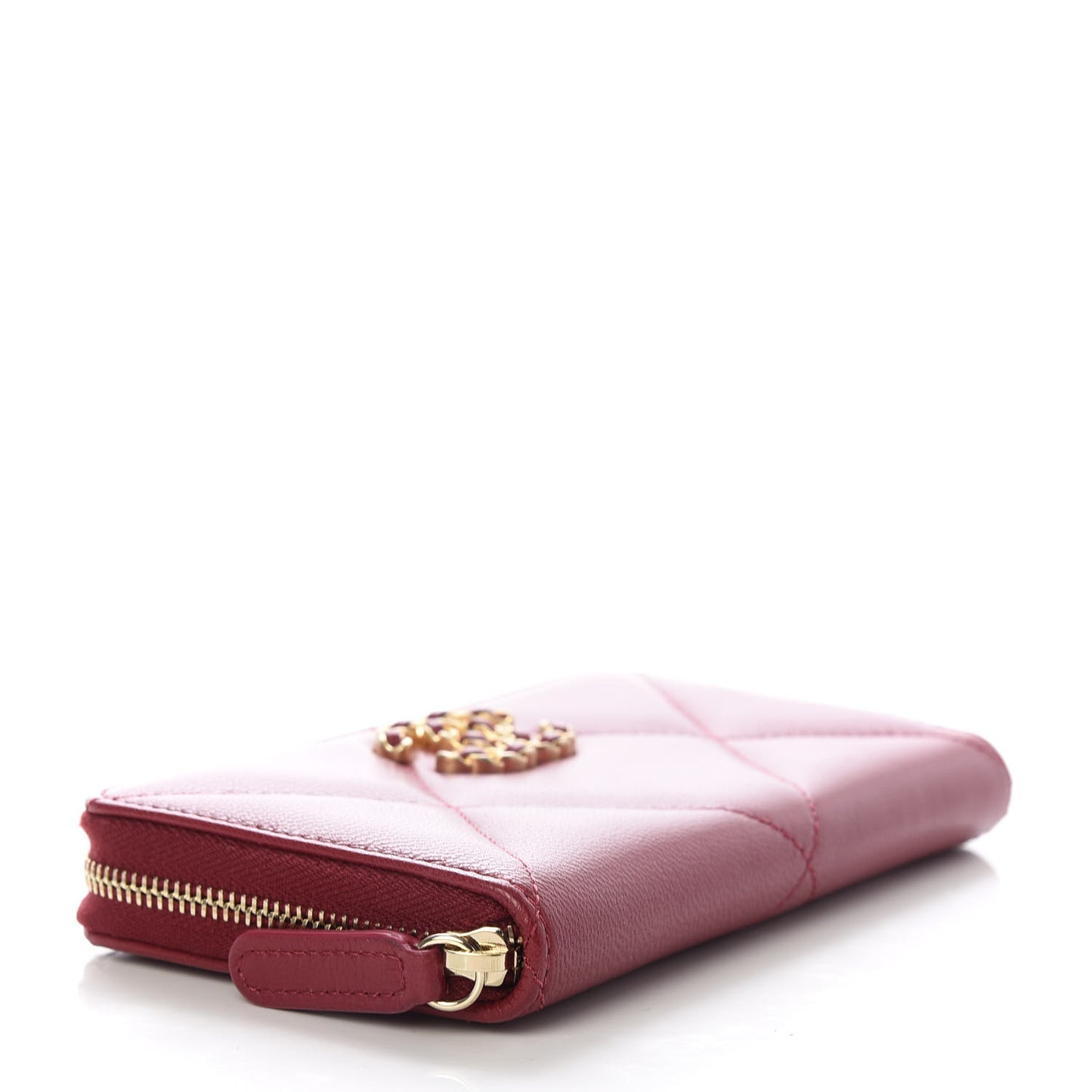 Goatskin Quilted Medium 19 Zipped Wallet Dark Pink