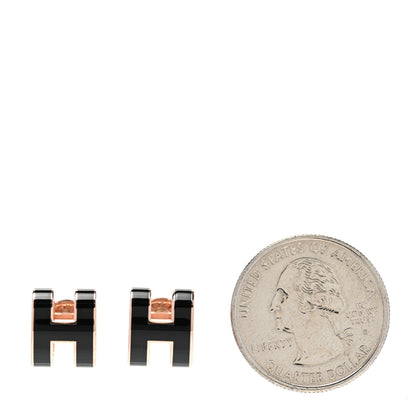 Hermes Rose Gold Lacquered Mini Pop H Earrings Black 2 of 4